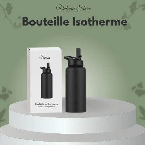 Bouteille isotherme 1 litre noire, inox grande capacité, boisson fraîche ou chaude toute la journée