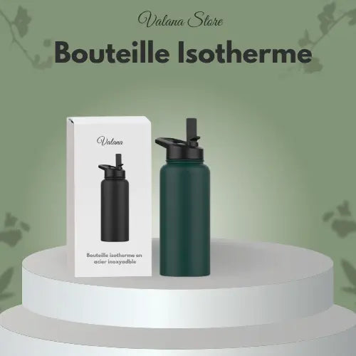 Bouteille isotherme 1 litre verte, mug inox robuste, bouteille idéale pour sport et randonnée