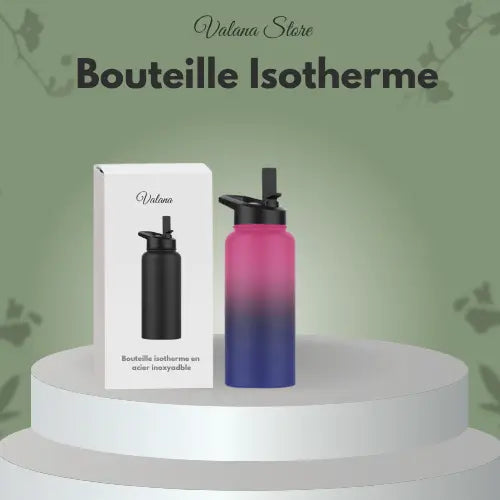 Bouteille isotherme 1 litre rose, inox grande capacité, boisson fraîche et chaude toute la journée  