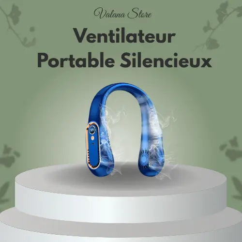 Ventilateur de cou silencieux bleu, accessoire rechargeable, solution rafraîchissante pour sport et voyage